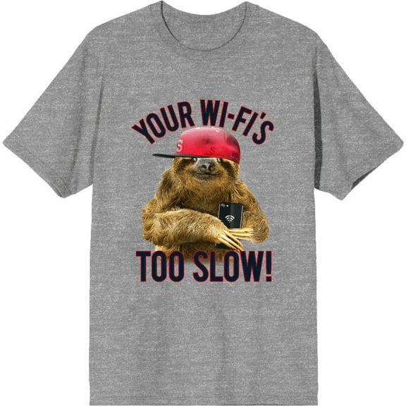 Playful Sloth - Your Wi-Fi's Too Slow! Adult Heather Gray Crew Neck Short Sleeve Tee-Medium