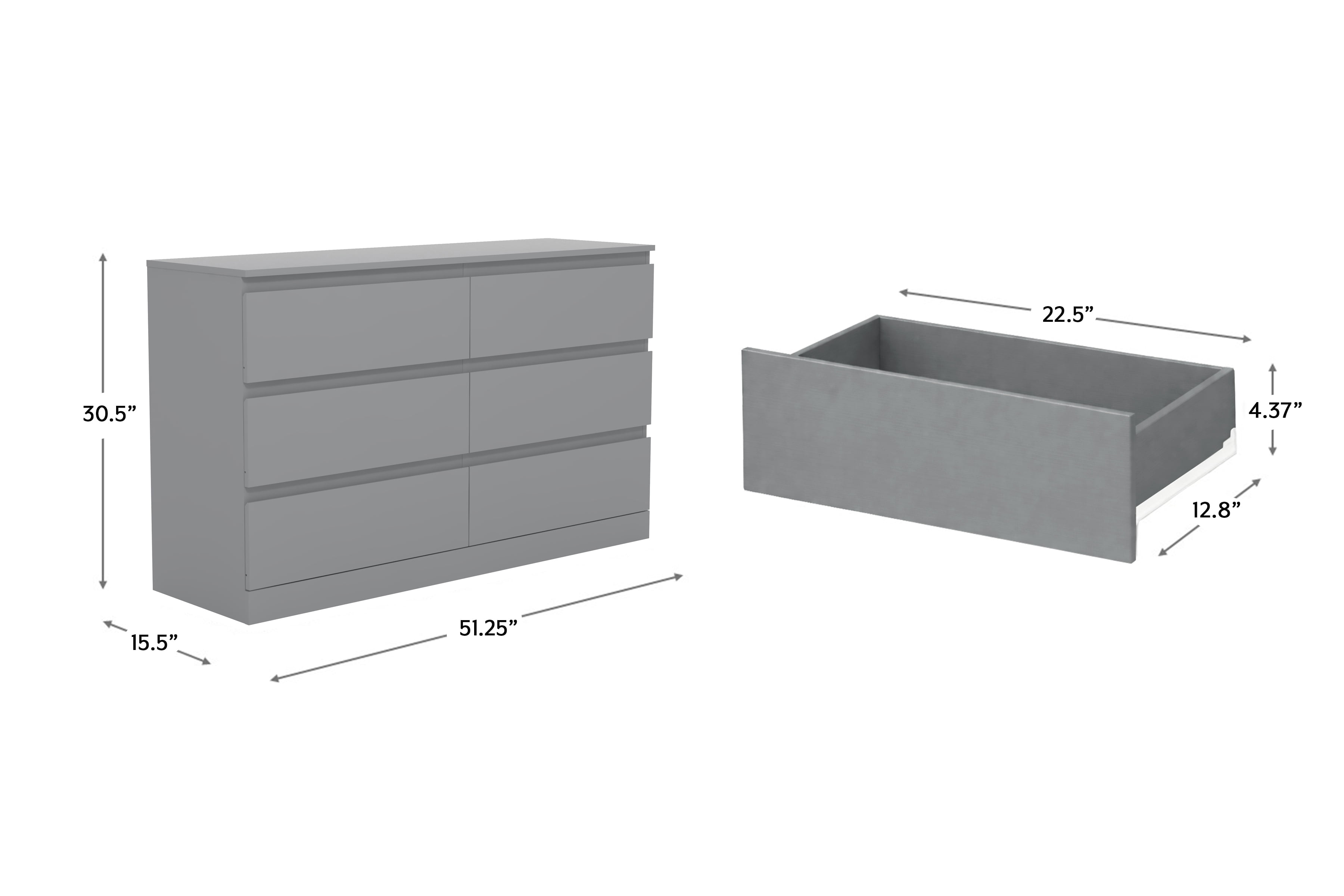 Brindle 6 Drawer Dresser, Cool Gray, by Hillsdale Living Essentials