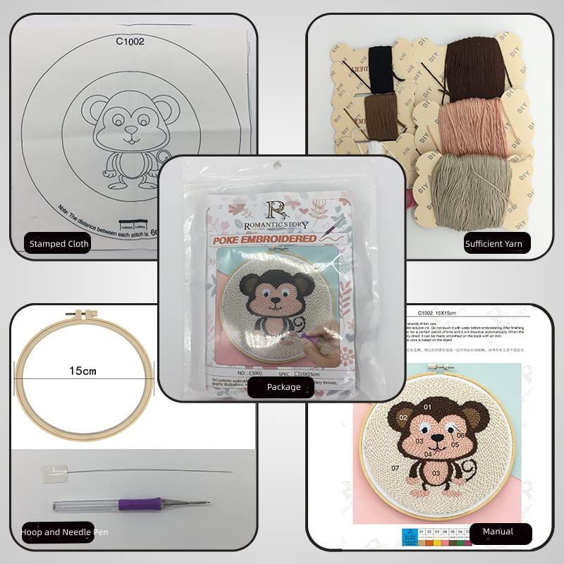 2 Pack Easy Smaller Size DIY Craft Punch Needle Embroidery Kits Rug for Hooking Beginner Kits with Stamped Color Pattern with Embroidery Pen,15cm Plastic Hoop (Mushroom,Panda)