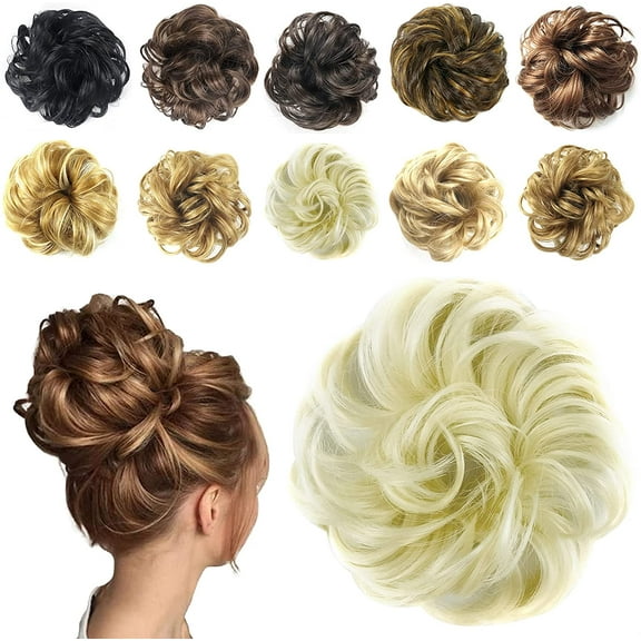 Ealicere Hair Bun Extensions,Messy Curly Hair Scrunchies,Synthetic Hair Extensions With Elastic Rubber Band for Women Updo Donut Chignons ponytail Extensions(613#)