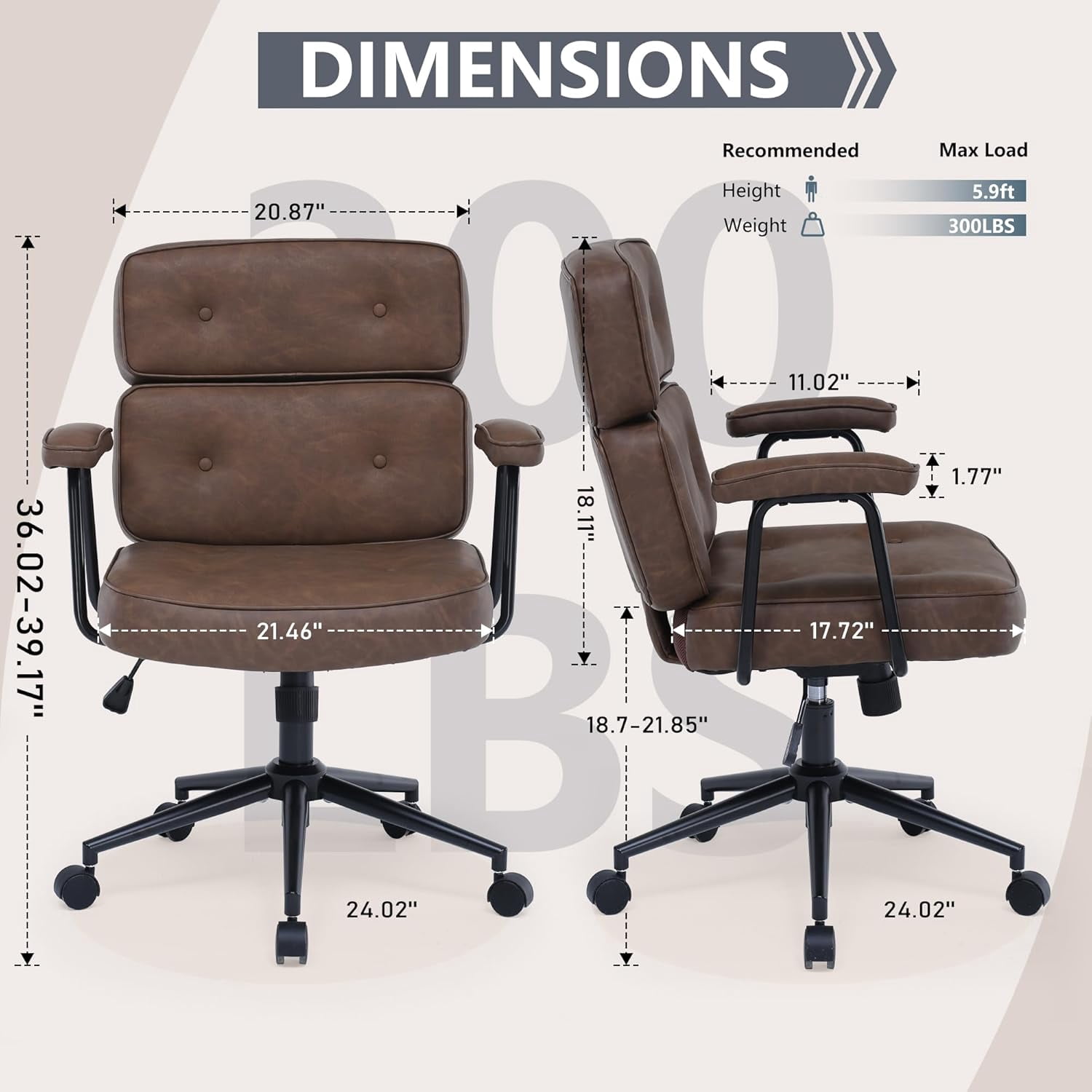 PU Leather Executive Office Chair, Extra Wide Ergonomic Computer Desk Chair with Lumbar Support & Swivel Rocking, Adjustable Height Thickened Cushions Mid Back (Brown)