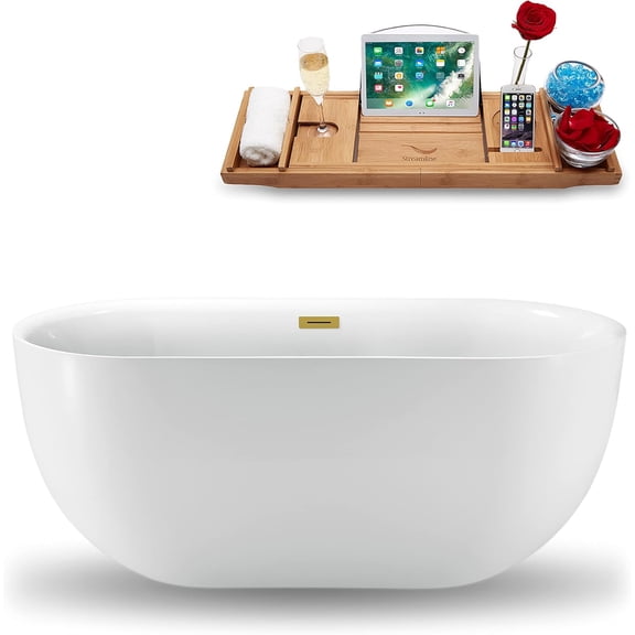 59" Streamline N-1241-59FSWH-FM Freestanding Tub and Tray With Internal Drain