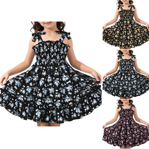 Fancifize Summer Camisole Dress for Girls Casual High Waist Flowy Sleeveless Dresses Kids Vacation Printed Sundress
