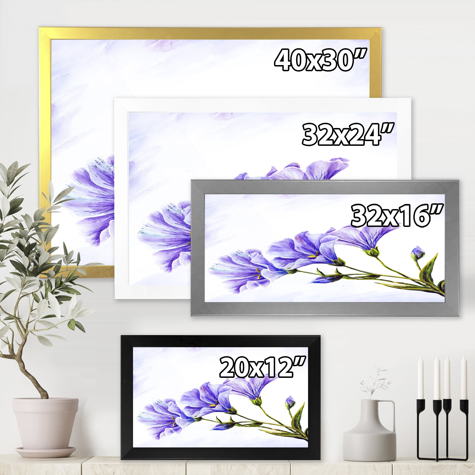 Designart 'Blue Wildflowers With Leaves II' Traditional Framed Art Print