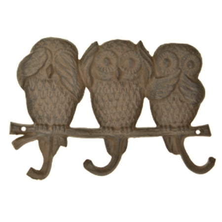 Plaque Key - Owls on a Tree Branch See Speak Hear No Evil Key Rack Wall Plaque Cast Iron
