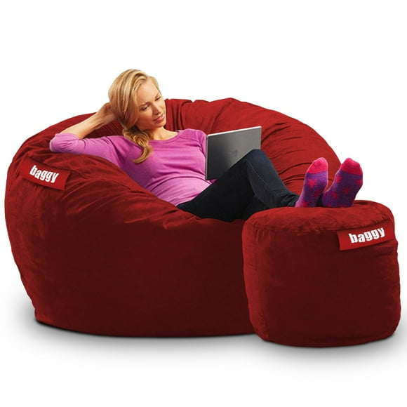Puff Cama Matrimonial 2 en 1 con Taburete Baggy Rojo 140 x 180 cm