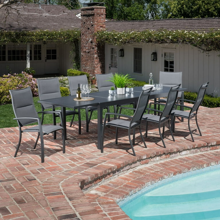 Hanover Naples 9 Piece Outdoor Dining Set w 8 Padded Sling Chairs