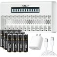 thumbnail image 1 of Paquete de 12 baterías AA Recargabl con Cargador de batería doméstica de 12 bahías, Cargador de Pared USB-C de 20 W, Salida Constante de 1,5 V, 1 of 5
