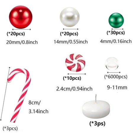 

SRstrat 6083 Christmas Vase Filler Decorations-Floating Christmas Candles-Acrylic Plastic Glass Candy Canes Vase Filler-Red White Green Floating Pearls-Water Gel Jelly Beads Balls for Vases