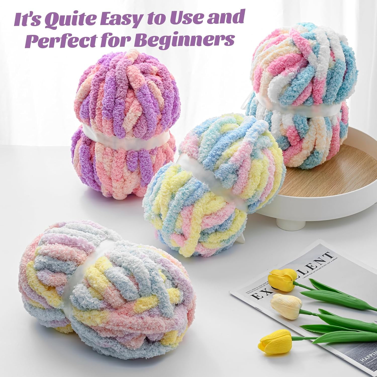 10  Fluffy Chunky Chenille Yarn for Crocheting,  Chunky Blanket Yarn for Hand Knitting, 240yds/70.5oz  Bulky Variegated  Blanket Yarn(Grey--Purple)
