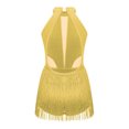 thumbnail image 4 of YONGHS Robe de Danse Latine Scintillante Sans Manches pour Filles Jupe à Franges Jaune 8, 4 of 7