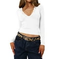 thumbnail image 2 of Women'S Long Sleeve Tops Going Out V Neck Crop Lace Mesh Slim Fitted Shirts White XL, 2 of 9