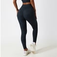 thumbnail image 4 of Pantalones de yoga de cintura alta en azul medianoche para fitness y running al aire libre, mallas deportivas elásticas, talla M, 4 of 6