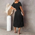 thumbnail image 4 of Robes d'Été pour Femmes 2023 Mode Femmes Ample Col en V Été Uni Manches Courtes Robe Robes de Soirée pour Femmes Élégantes Chic en Liquidation, 4 of 8