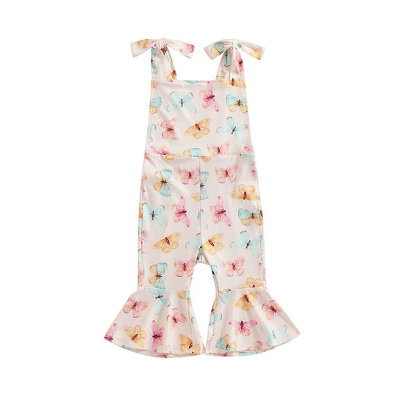 Suealasg Toddler Baby Girls Summer Flare Jumpsuit Floral/Butterfly Print Sleeveless Bell-Bottoms Romper Overalls