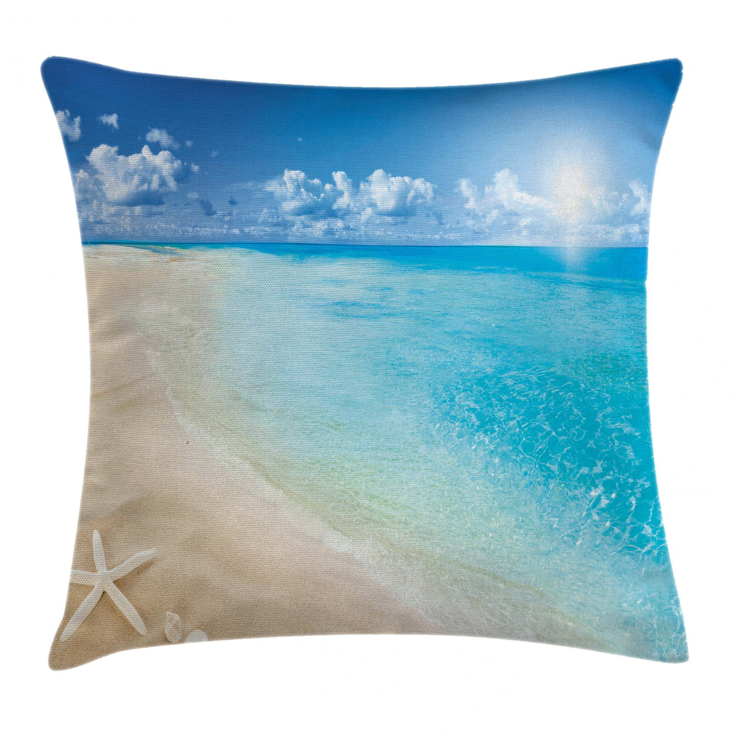 Pillow cover 18" Aqua Teal Blue Sea Coral Tropical Coastal ocean Beachy Starfish 