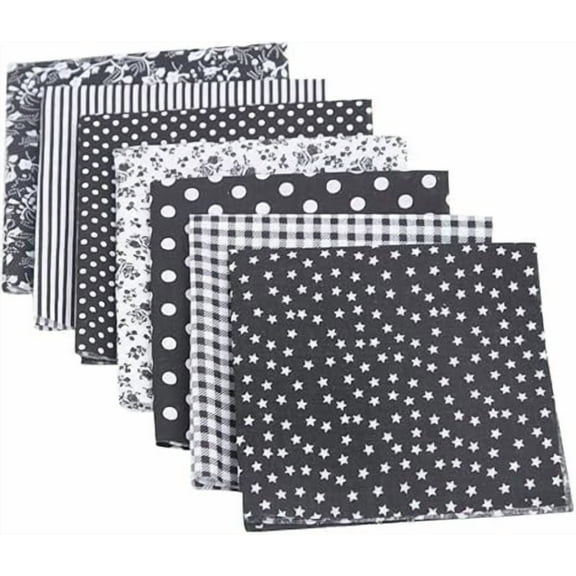 7PCS Cotton Quilting Fabric Fat Quarter Fabric Bundles Printed Patchwork Squares Polka Dot Wave Striped Gingham Fabric for Sewing DIY Crafts,Scrapbooking Quilting Floral Dot Pattern Craft Fabric,Black