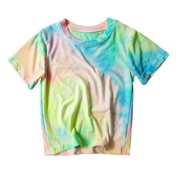 Toddler Boys Girls T-Shirt Rainbow Colors Tie Dye Tee Short Sleeve Crew Neck Top Kids Party Shirts