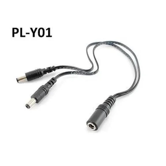 1Ft Dc Power 1-Female/2-Male Splitter Cable For Security Cameras & More, Pl-Y01