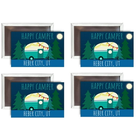 

Heber City Utah Souvenir 2x3-Inch Fridge Magnet Happy Camper Design 4-Pack