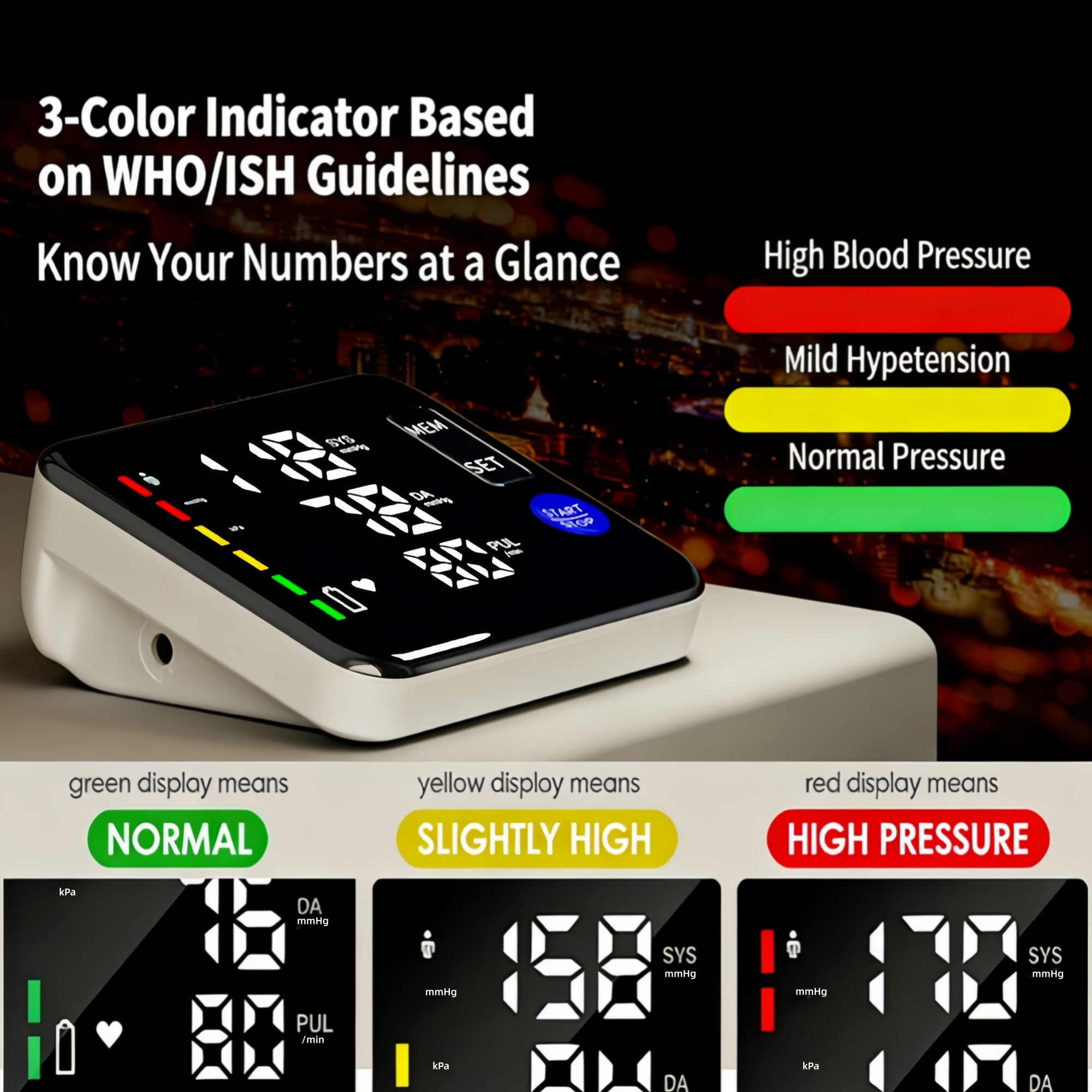 Upper Arm Blood Pressure Monitor, Equipped with 22-42cm Cuff, Rechargeable Automatic Digital BP Monitor with Dual-User Mode, 120 Reading Memory and Voice Broadcast, for Home Use