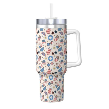 

Salouo 4th Of July1 for 40oz Water Bottle with Handle & Flip Straw - Stainless Steel Vacuum Insulated Tumbler-Reusable Travel Coffee Mug- Gifts for Women & Men