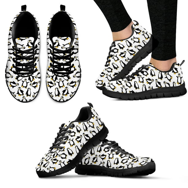 Zapatos casuales de suela gruesa con diseño de pingüino de dibujos animados, ligeros, con cordones para exteriores, de baloncesto