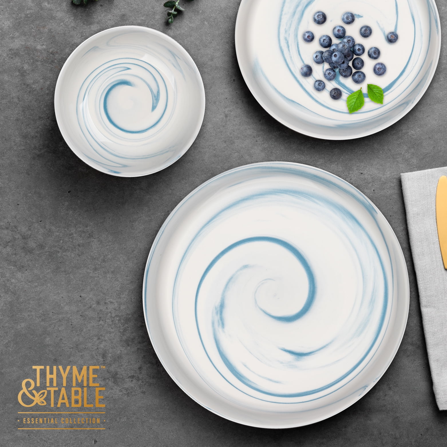 Thyme & Table Dinnerware Grey Marble Stoneware, 12 Piece Set