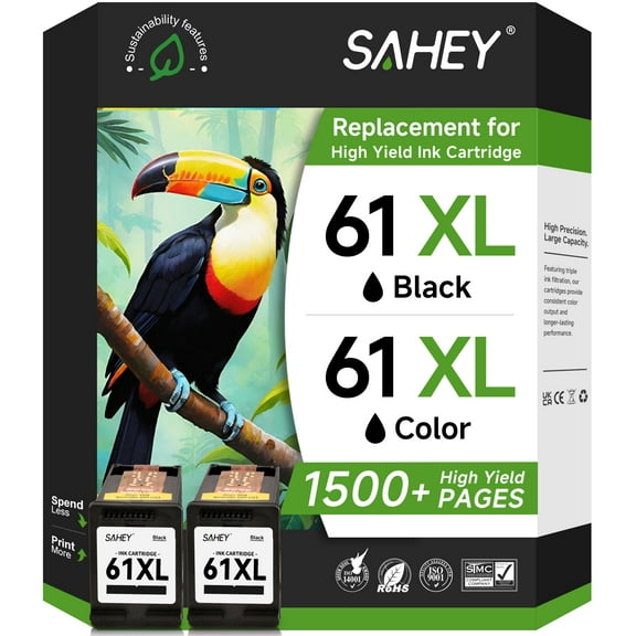 61XL Black Ink Cartridges Compatible for HP 61 Ink Cartridge Printer Ink for Envy 4500 Deskjet 1000 1056 1510 1512 1010 1055 OfficeJet 4630 (2 Black)