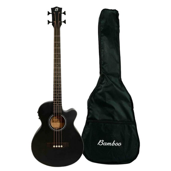 BAMBOO, Bajo Electroacústico Negro Escala Larga de 40 pulgadas, con funda, madera Linden y ecualizad
