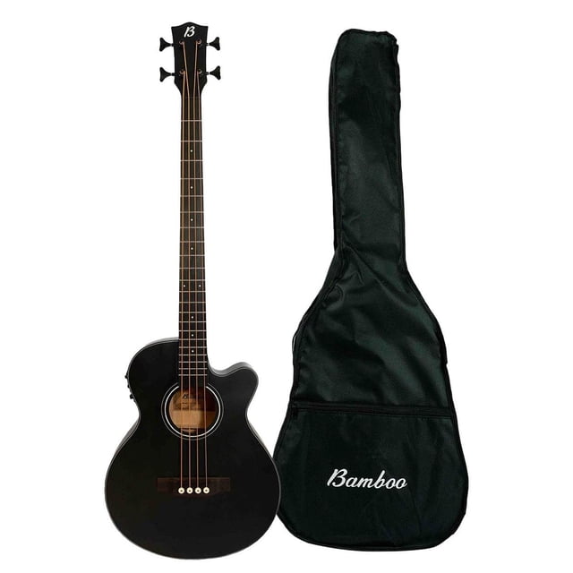 BAMBOO, Bajo Electroacústico Negro Escala Larga de 40 pulgadas, con funda, madera Linden y ecualizad