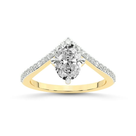 Oval Shape 2 Carat IGI Certified Lab Grown Diamond Ring | 14K Yellow Gold | Zelda Classic Chevron Diamond Ring | FG-VS1-VS2 Quality Friendly Diamonds