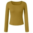 thumbnail image 5 of larppty Womens Long Sleeve Shirts Square Neck Tops Ribbed Knit Basic Teen Girls Crop Tops Fall Outfits Fashion Clothes 2025 (Khaki, M), 5 of 6