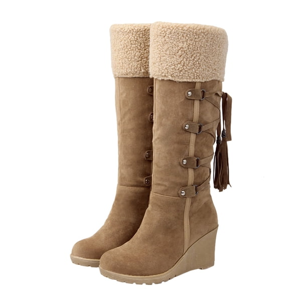 Botas altas de mujer, con suela antideslizante, con borlas, para nieve de invierno (marrón, talla 36)