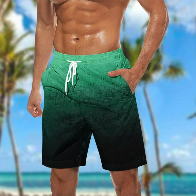 EOYWHK Big and Tall Mens Beach Shorts High Elastic Waist Swim Shorts Gradient Color Drawstring Board Shorts with Pockets ,Sizes S-5XL