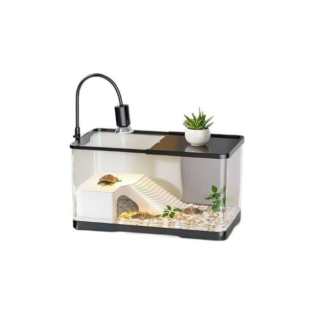 Leodye 1PCS Turtle Tank Kit with Basking LED Heat Lamp and Decorations Aquatic Terrestrial Habitat for Small Reptiles