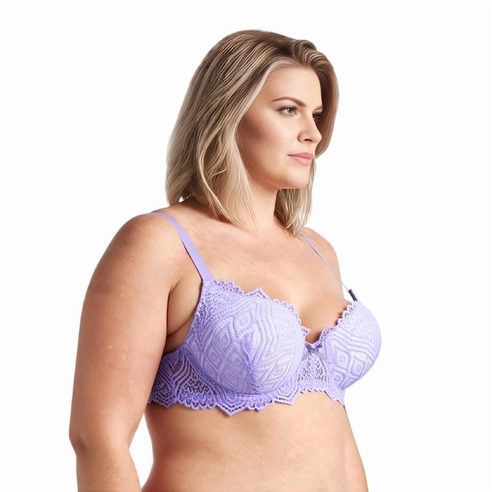 Curve Muse Women's Plus Size Push Up Add 1 Cup Underwire Perfect Shape Lace Bras-2PK-BLACK,LAVENDER-42B