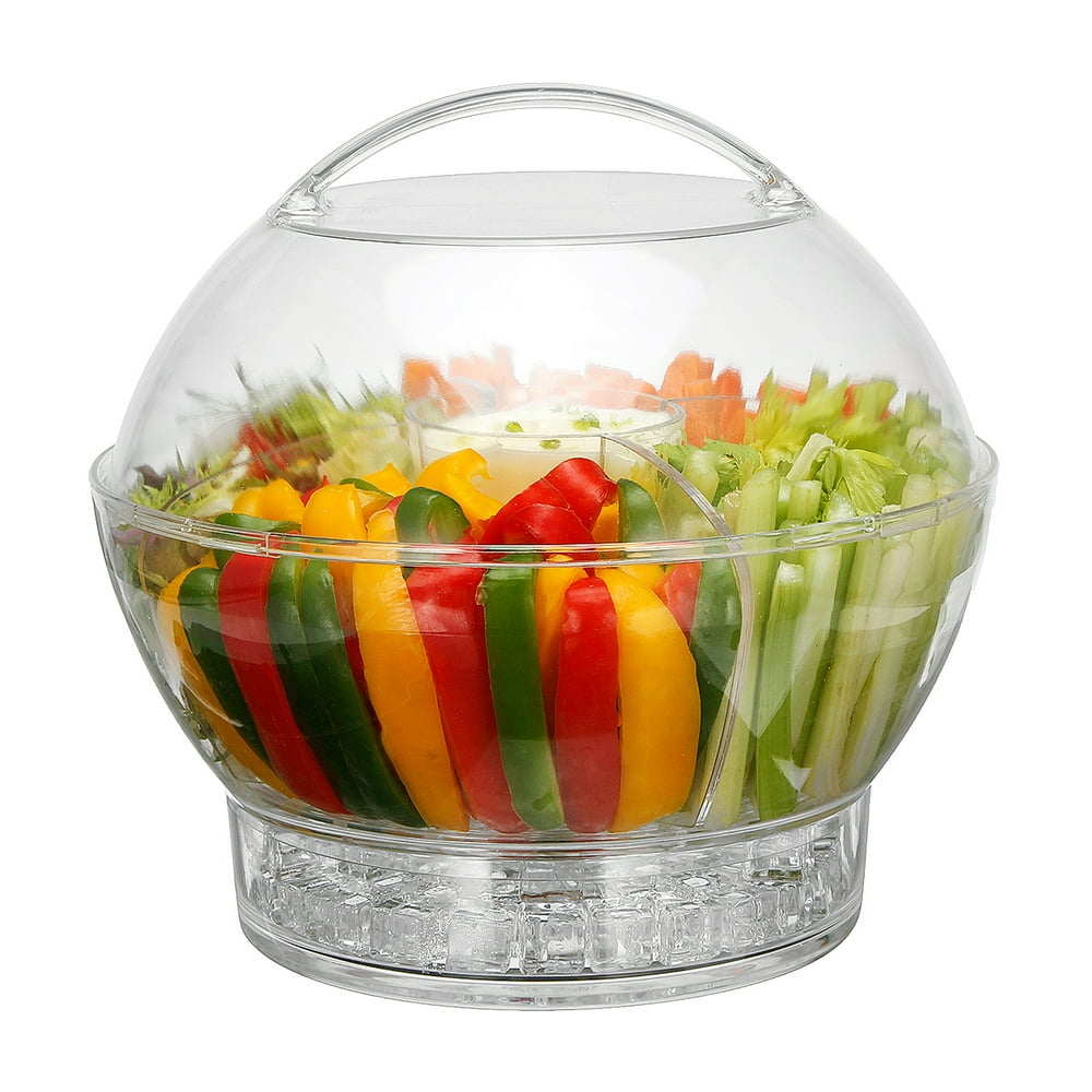 Ice Chilled Salad Bowl with Dome Lid,Cold Ice Acrylic Salad Bowl Dessert Food Servers with 4 Way