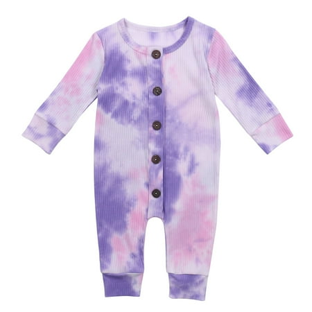 

Yejaeka Baby Tie Dyeing Pattern Long Sleeve Round Neck Button-Down Jumpsuit