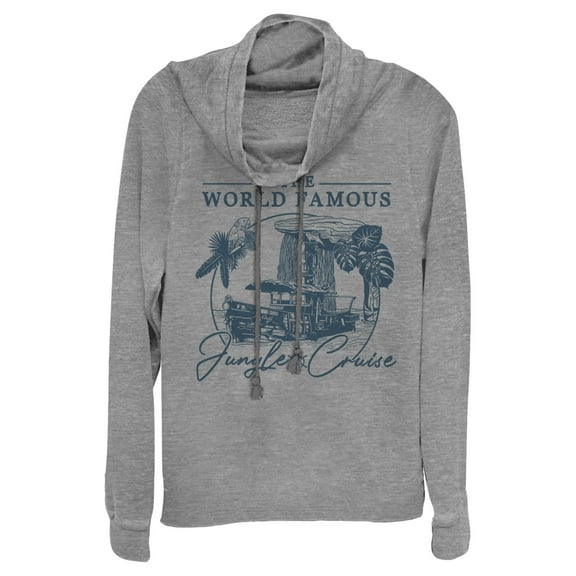 Junior's Jungle Cruise The World Famous La Quila  Cowl Neck Sweatshirt Gray Heather Medium