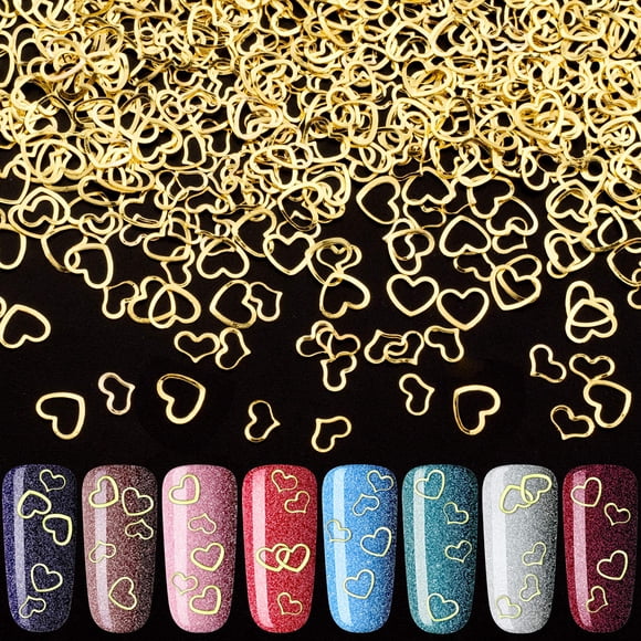 PAGOW 1000 piezas 3D oro corazón arte de uñas metal encanto kit amor pequeños metálicos DIY tachuelas lentejuelas decoración de San Valentín primavera verano accesorios regalo para mujeres niña (5/0.2