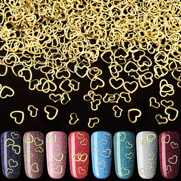 PAGOW 1000 piezas 3D oro corazón arte de uñas metal encanto kit amor pequeños metálicos DIY tachuelas lentejuelas decoración de San Valentín primavera verano accesorios regalo para mujeres niña (5/0.2