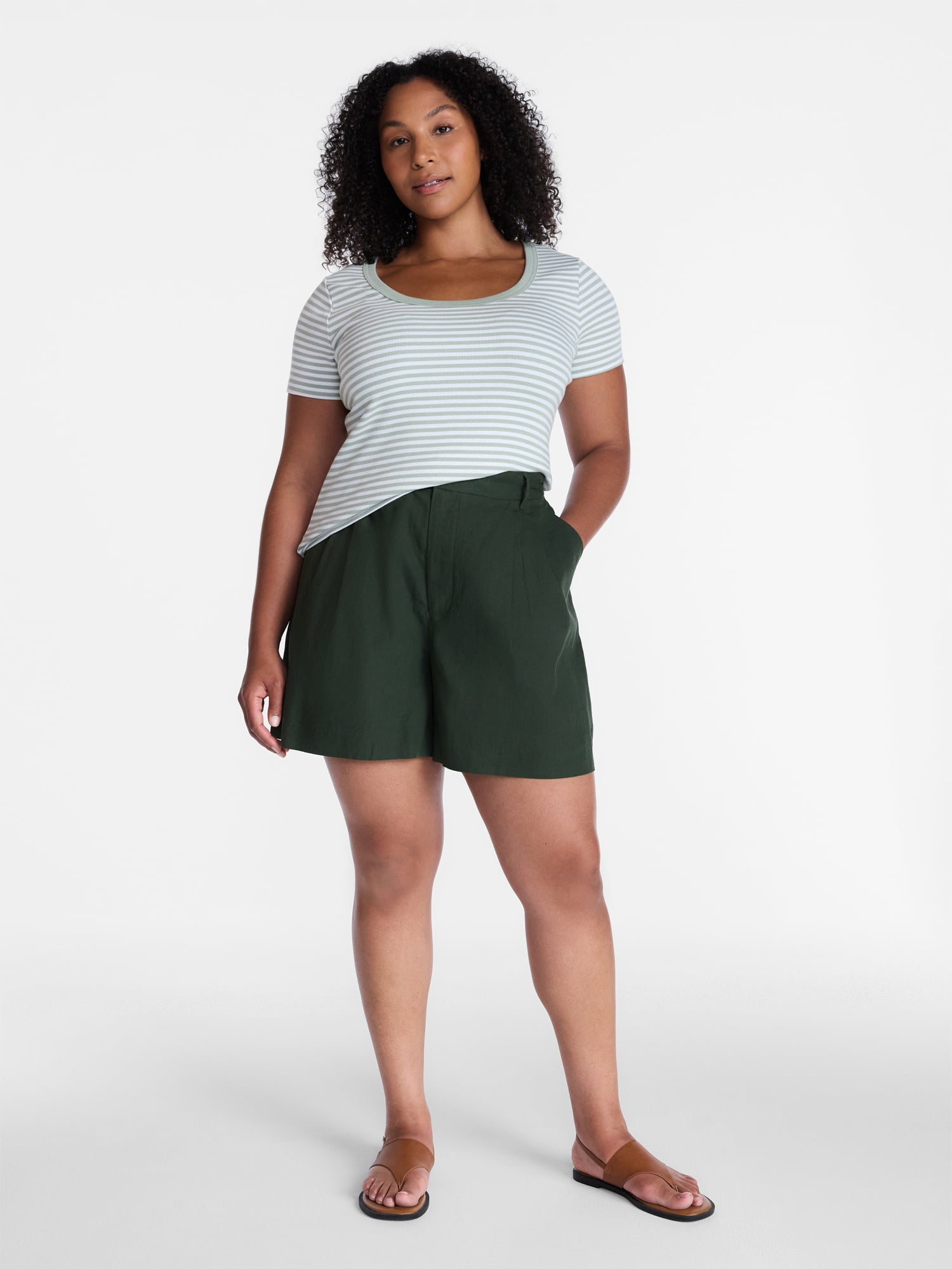 Time and Tru Women's Linen Blend Shorts, 5" Inseam, Sizes XS-XXXL