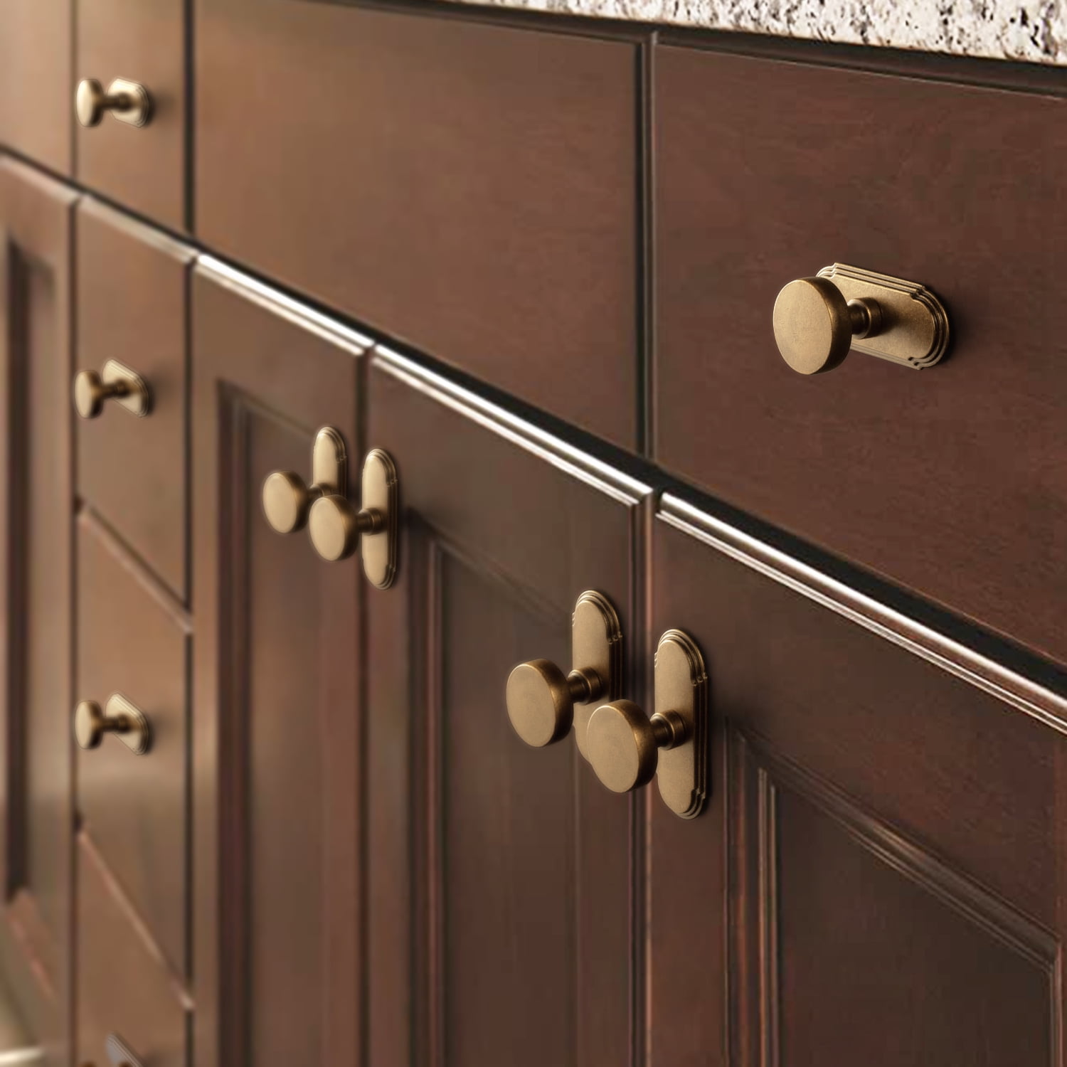 Goo-Ki Antique Brass Cabinet Drawer Knobs with Backplate, Single Hole Zinc Alloy Cabinet Handles Kitchen Hardware for,Dresser,Cupboard,Wardrobe, 6 Pack