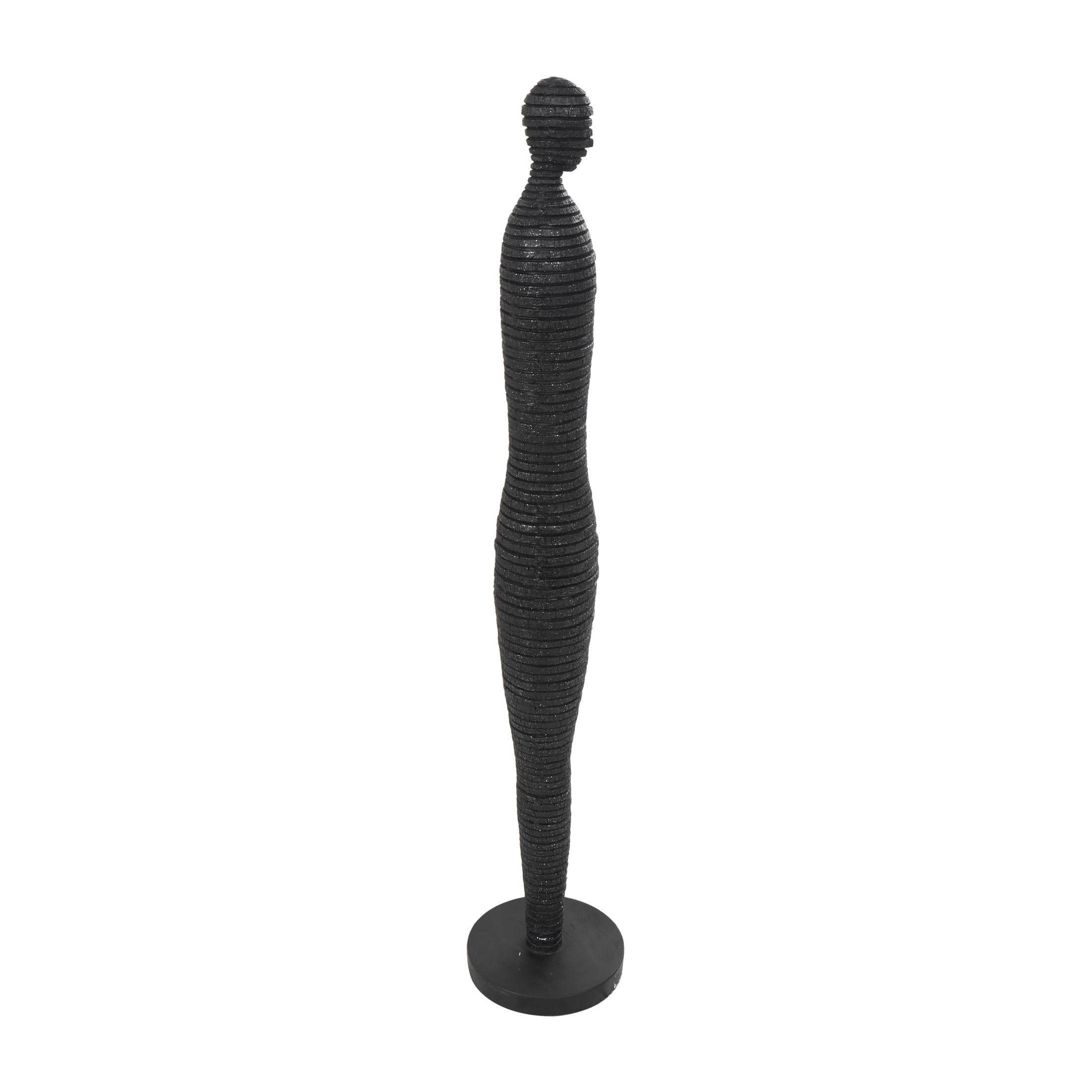 8" x 43" Black Polyresin Tall Slim Figure People Sculpture with Ribbed Body and Glitter Accents, by DecMode