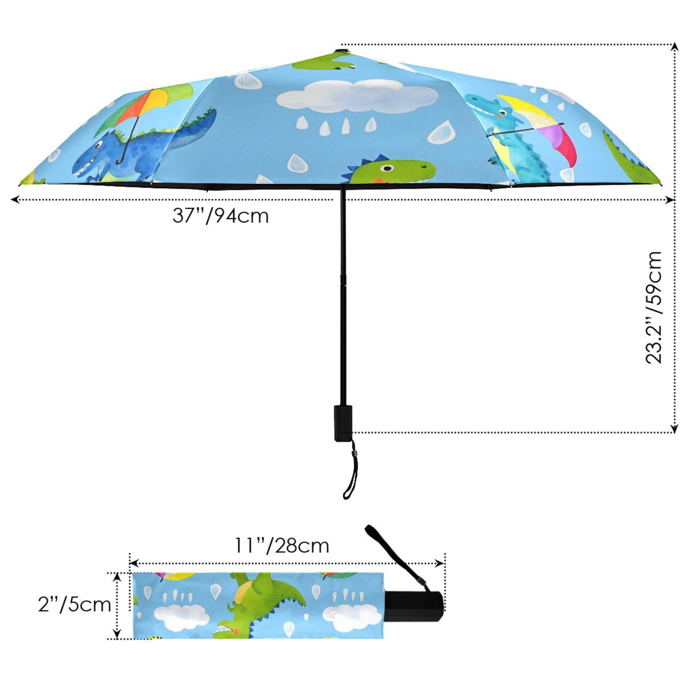 ALAZA Cartoon Dinosaurs UPF 50+ Compact Folding Umbrella for Rain Travel Umbrella Packable
