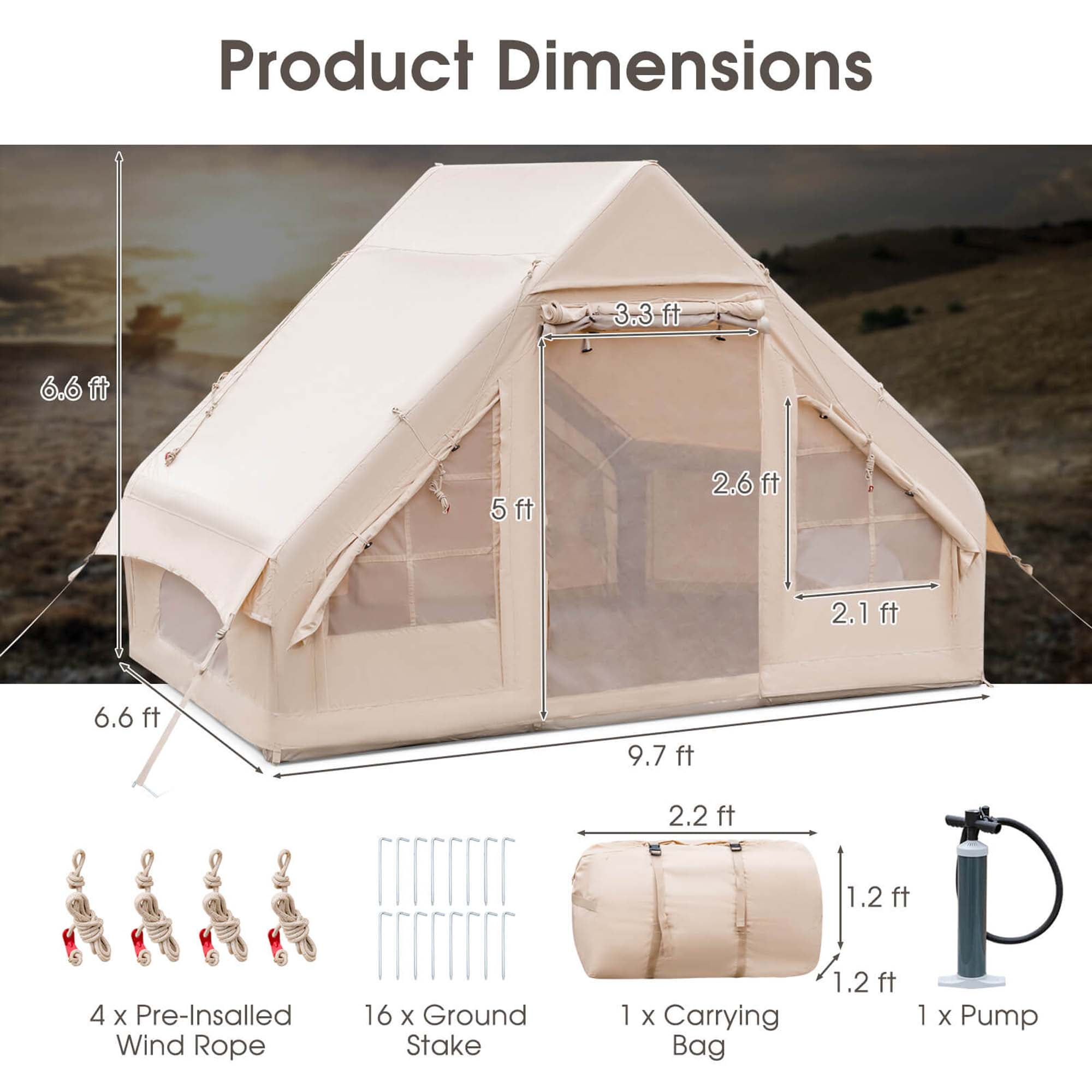 Costway 2 Person Inflatable Camping Tent with Carrying Bag