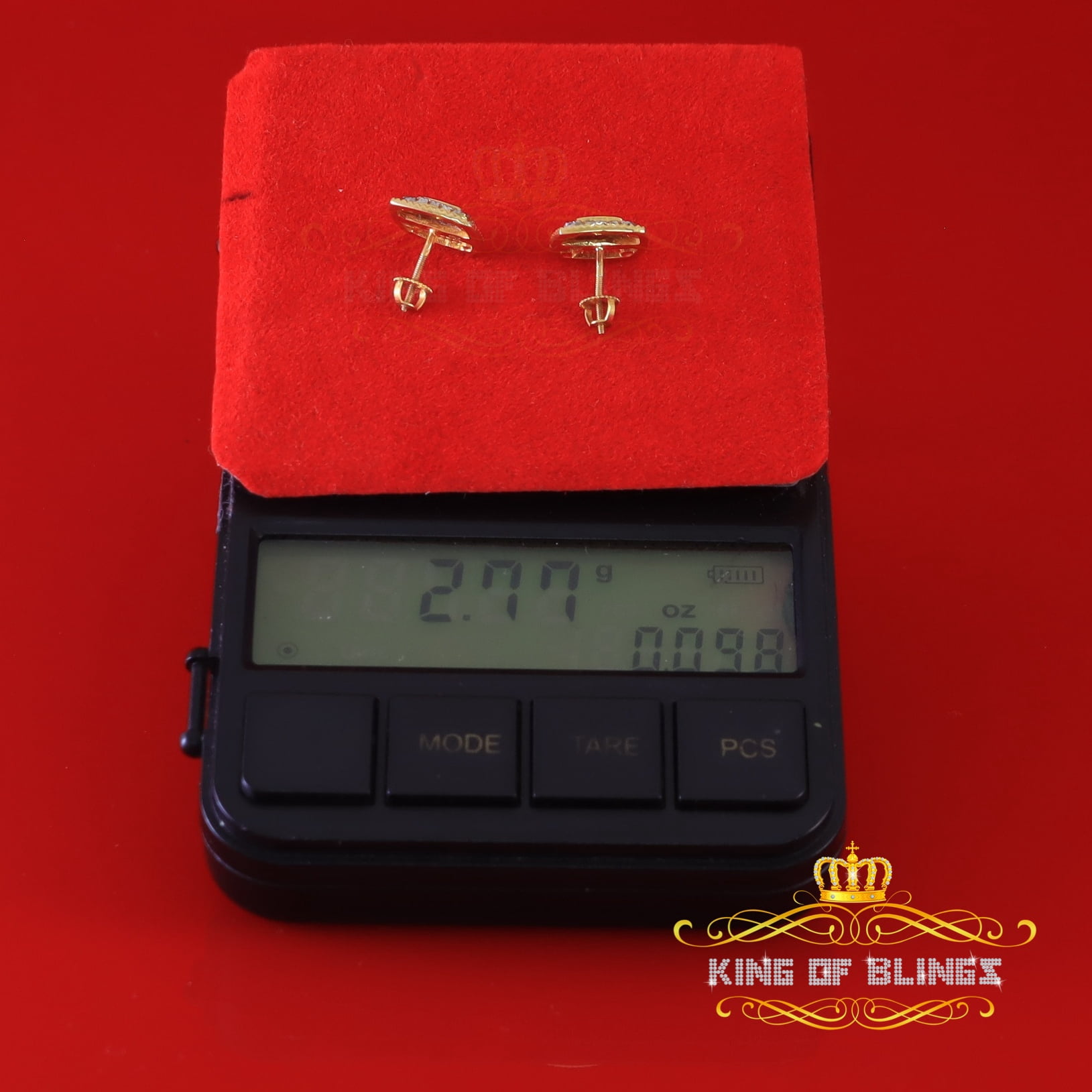 King of Bling's Real 10K Yellow Gold Real Diamond 0.50CT Mens / Womens Square Stud Earrings