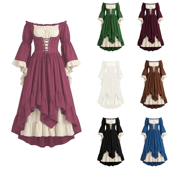 HOWPAY Halloween Dresses For Women Court Gothic Puff Sleeve Dress Cinched Waist Cosplay Outfit Vintage Fancy Costume For Women Masquerade Party Event Halloween Costumes L