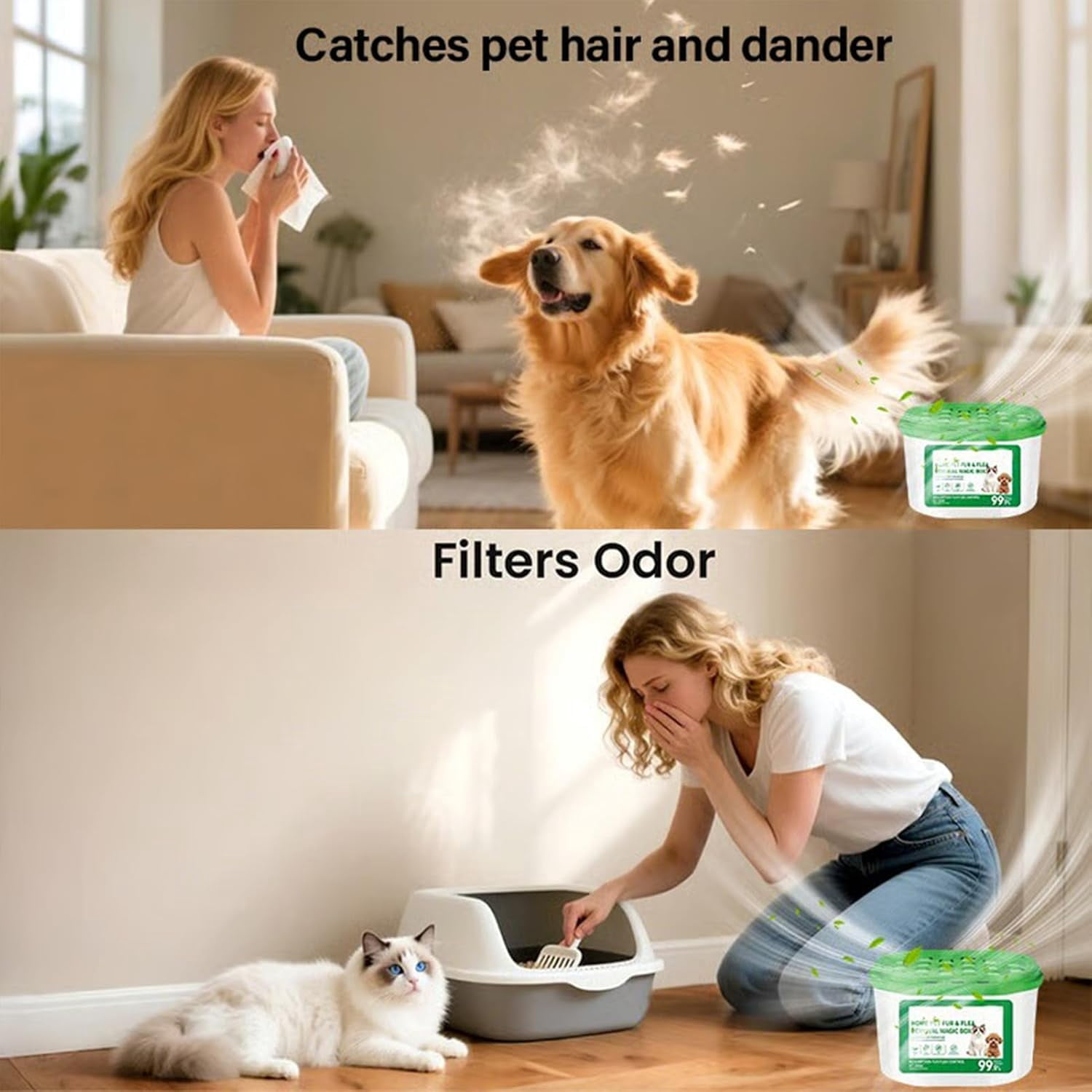 Home Pet Fur & Odor Removal Magic Box, Pet Hair Removal Magic Box, Automatic Pets Fur Collection All Day Long, Portable Odor Eliminator & Dust Collector for Bedroom, Living Room (1pcs)